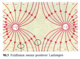 Feldlinien zweier positiver Ladungen (mit Kreisen).JPG